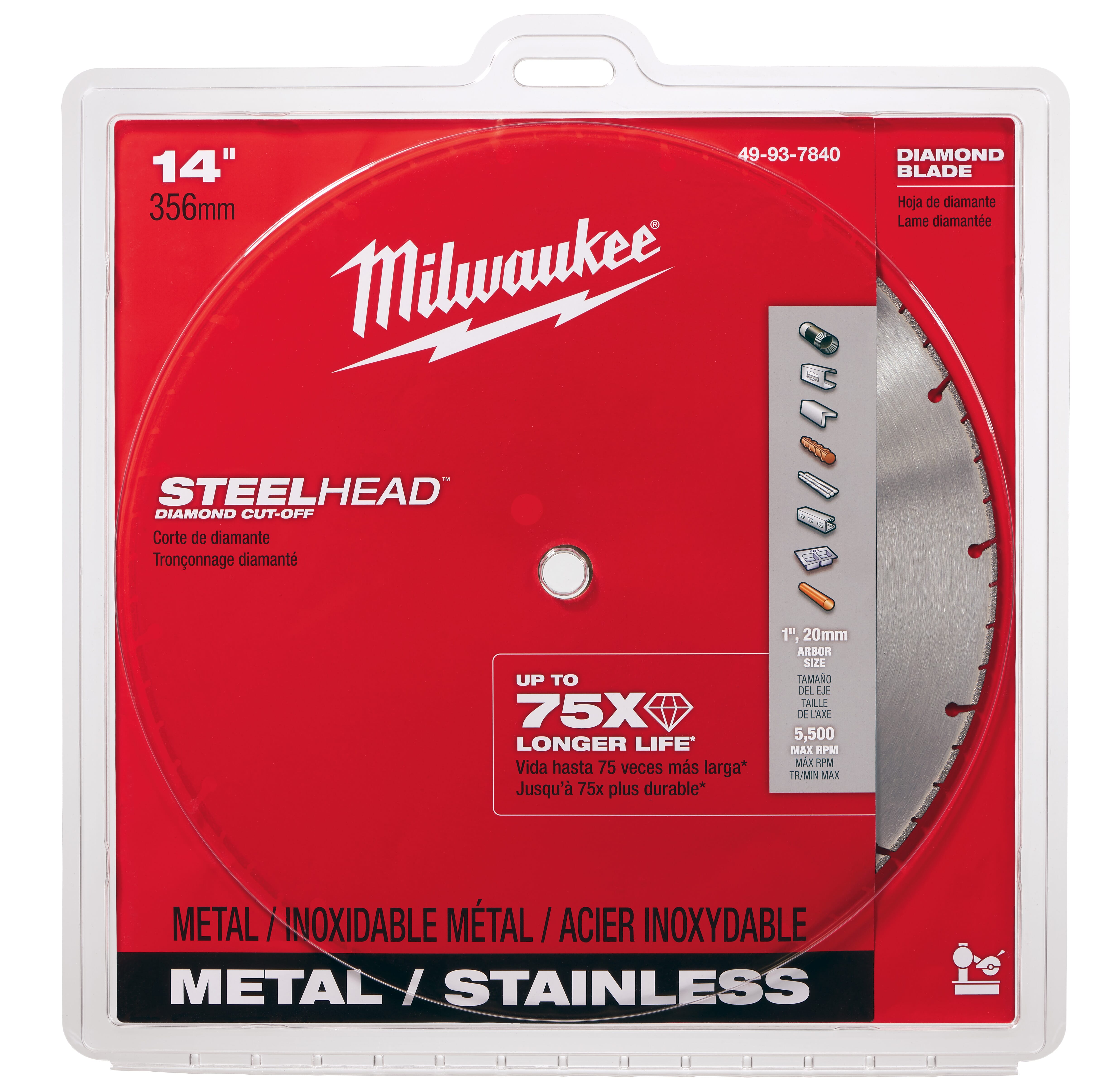 Milwaukee® 49-93-7840 Segmented Diamond Blade, 14 in Dia Blade, 1/8 in W, 1 in Arbor/Shank, Dry Cutting